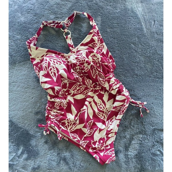 Kona Sol‎ Racer Back High Cut One Piece Swimsuit, Pink & White, Size M - Picture 1 of 6